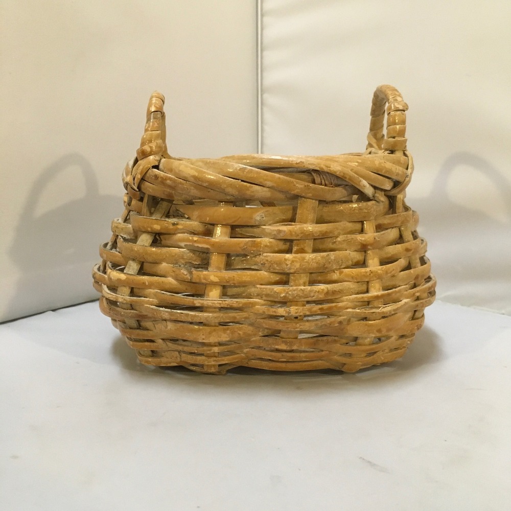 Vintage Rattan Egg Basket Home Decor Small Tan Oval Dual Handle Farmhouse Rustic
